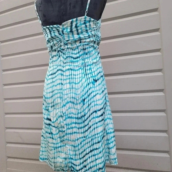 Ann Taylor 100% Silk Blue & White Turquoise Spaghetti Strap Dress Size 6 - Picture 2 of 11
